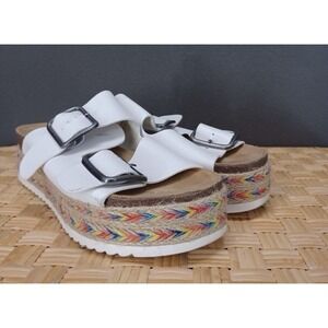 True Craft Poppie Multi-Color Jute Platform Sandals Lrg Silver Buckles Women 10M